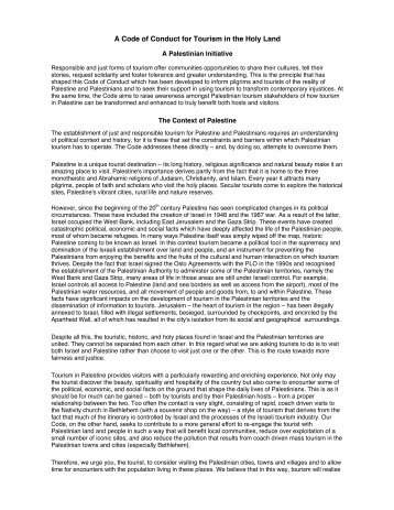 code of conduct,codekunst a code of conduct for tourism in the holy land