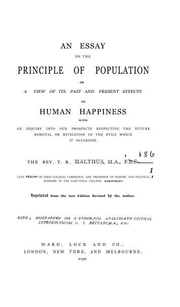 Malthus an essay on the principle of population