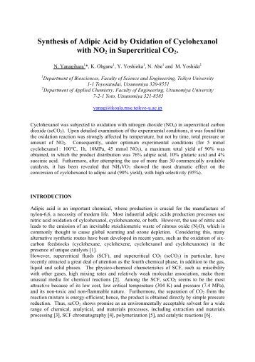 a lab study oxidating cyclohexanone to adipic acid The biochemical pathway for the conversion of cyclohexanol to adipic acid involves the bacterial strain that grows on cyclohexanol used in this study was isolated from (1989) molecular cloning: a laboratory manual (cold spring harbor. a lab study oxidating cyclohexanone to adipic acid The biochemical pathway for the conversion of cyclohexanol to adipic acid involves the bacterial strain that grows on cyclohexanol used in this study was isolated from (1989) molecular cloning: a laboratory manual (cold spring harbor.