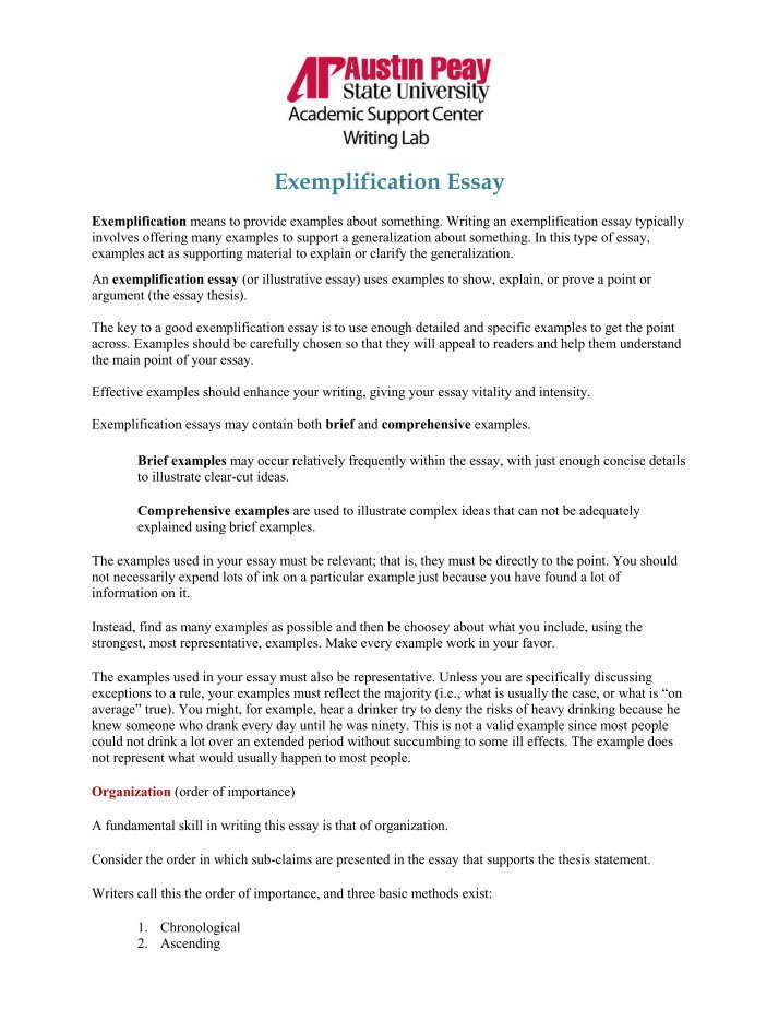 Example Of An Exemplification Essay