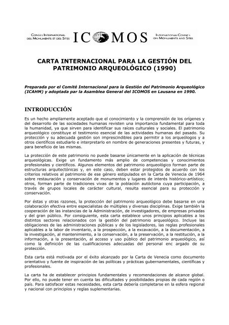 Carta Internacional Para La Gesti N Del Patrimonio Icomos