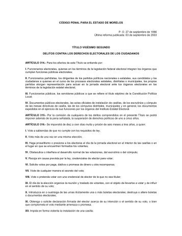 CODIGO ELECTORAL PARA EL ESTADO DE MORELOS codigo electoral para el estado de morelos:
