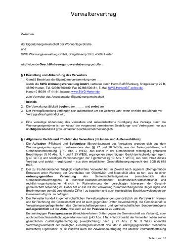Muster eines Verwaltervertrages Zentral Hausverwaltungs und