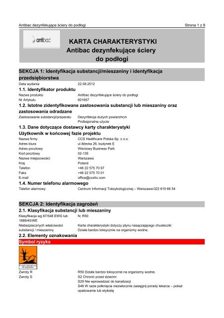 Karta Charakterystyki Antibac Pdf Dezynfekcja24 Pl