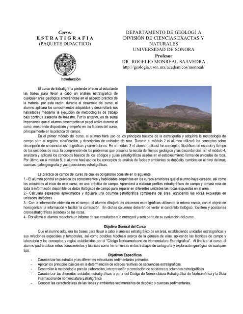 guia completa del curso Departamento de Geología de la