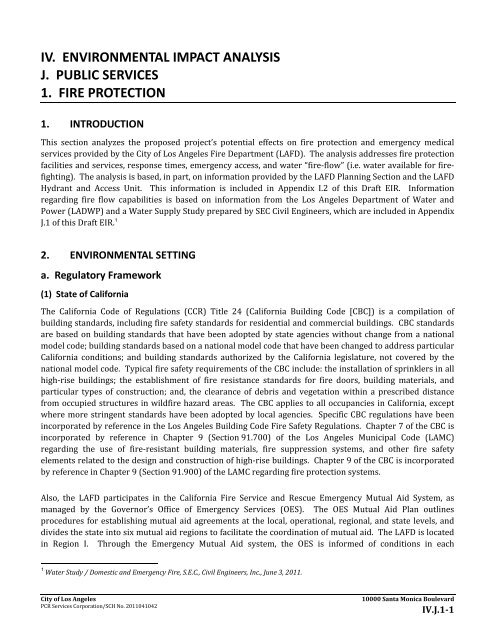 Iv Environmental Impact Analysis J Public Services 1 Fire Protection