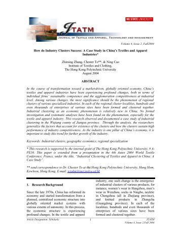 industrial clustering of textiles and apparel Study on the interactive relationship between specialized market and industrial clusters of textiles and clothing in china. industrial clustering of textiles and apparel Study on the interactive relationship between specialized market and industrial clusters of textiles and clothing in china.