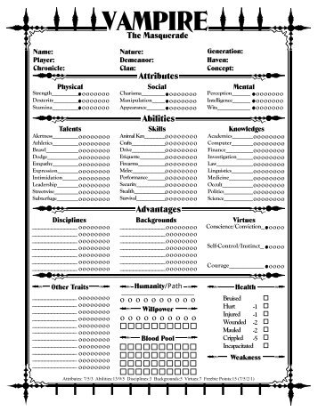 Vampire The Masquerade Character Sheet Programming Vampire The Masquerade Character Sheet Programming