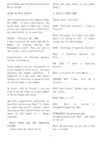 Charlie And The Chocolate Factory Jr Script Charlie And The Chocolate Factory Jr Script