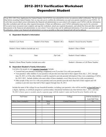 Printables Dependant Verification Worksheet dependent verification worksheet lawrence technological university pdf
