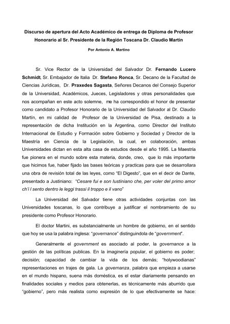 Discurso De Apertura Del Acto Acad Mico De Entrega De Diploma De