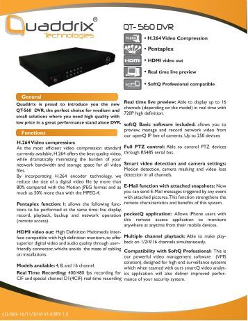 Quaddrix QT-500 Series Stand Alone DVR User Manual (Rev. 20/12