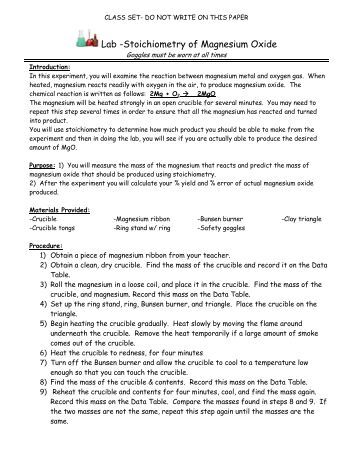 magnesium oxide lab report The percent composition and empirical formula of magnesium oxide can then be calculated magnesium oxide lab answer sheet. magnesium oxide lab report The percent composition and empirical formula of magnesium oxide can then be calculated magnesium oxide lab answer sheet.