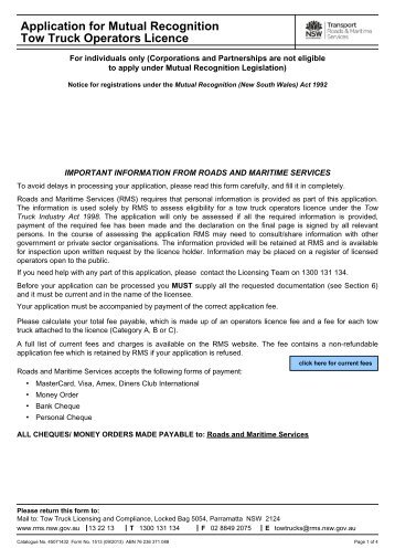 mutual recognition, application for mutual recognition tow truck operators licence