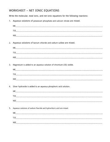 Printables Net Ionic Equations Worksheet 5 barium chloride worksheet net ionic equations ccchemistry us