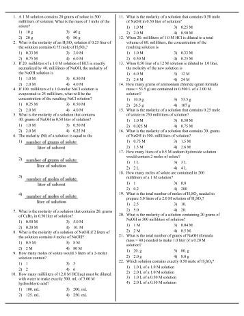 Molarity Practice Worksheet
