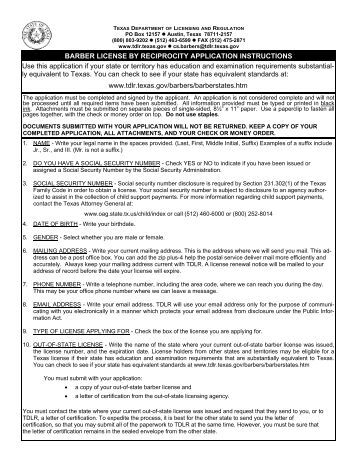 reciprocity barber license application - Texas Department of ...