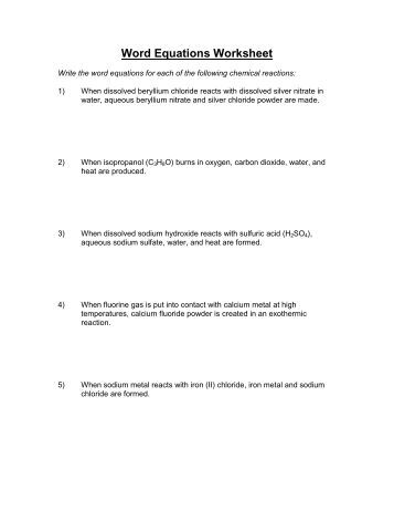 Printables Word Equations Worksheet word equation worksheet chemistry pichaglobal