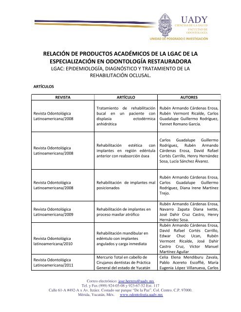 RelaciÃ³n de productos acadÃmicos de la LGAC Facultad de