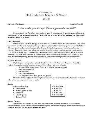 7th grade life science health peary middle school