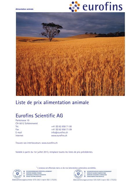 Prestations Eurofins Scientific Ag