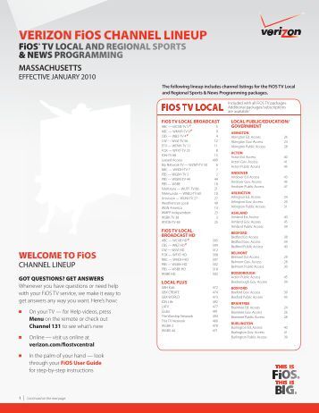 VERIZON FiOS CHANNEL LINEUP