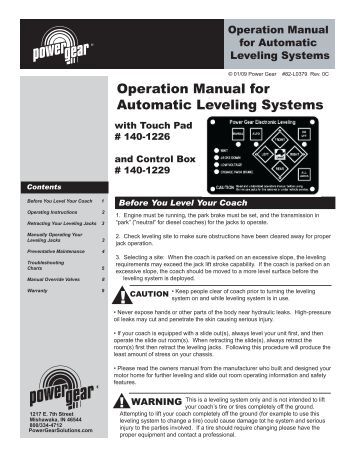 System Troubleshooting: Power Gear Leveling System Troubleshooting