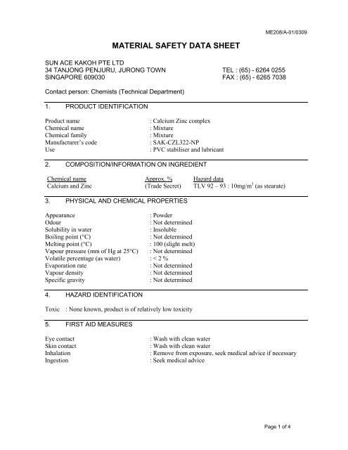 MATERIAL SAFETY DATA SHEET