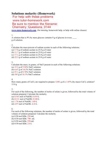 Molarity Practice Worksheet