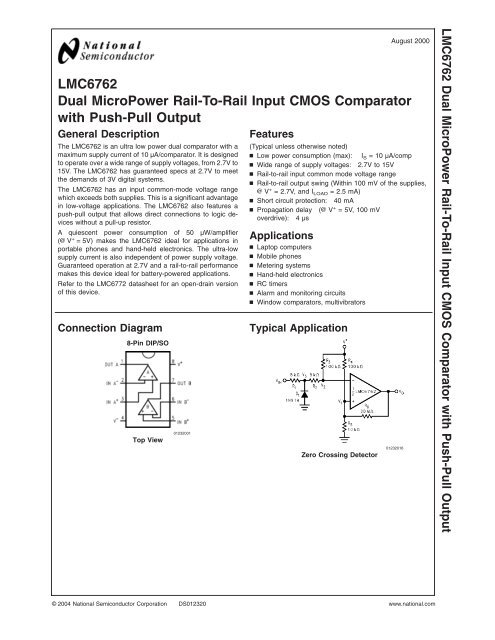 Lmc Dual Micropower Rail To Rail Input Cmos Datasheetz