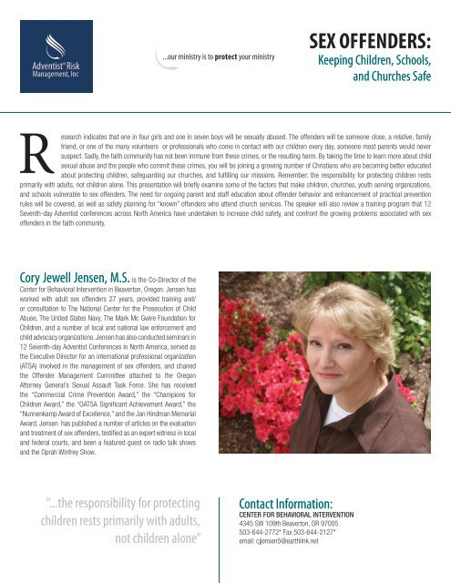 SEX OFFENDERS Adventist Risk Management
