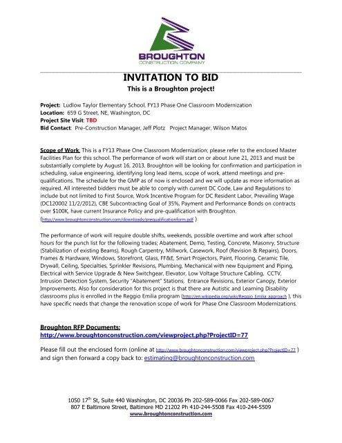 Invitation To Bid Broughton Construction Company