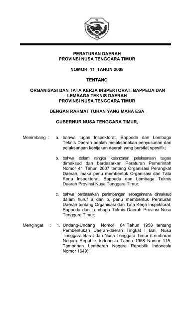 Peraturan Daerah Provinsi Nusa Tenggara Timur Nomor 11 Tahun