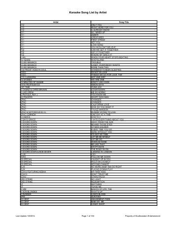 Printable Karaoke Song List (PDF)