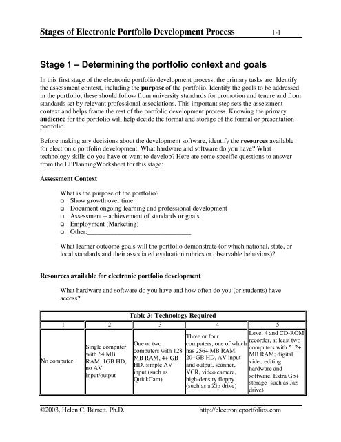 Stage 1 Dr Helen Barrett S Electronic Portfolios