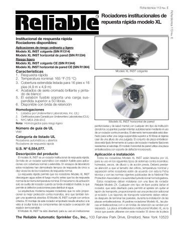 Modelo F3 Rociadores Secos - Reliable Automatic Sprinkler Co.
