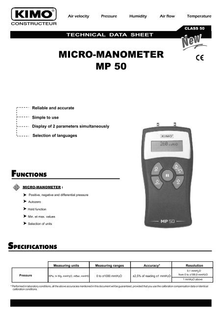 MICRO MANOMETER MP 50 Kimo Canada