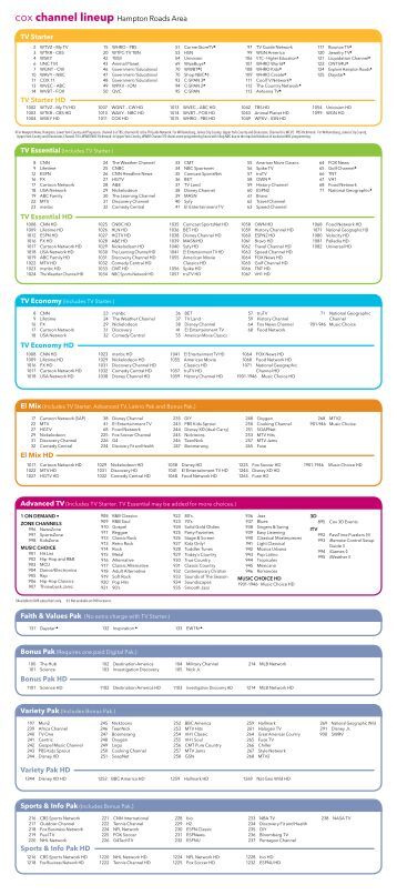 Cox Tv Packages Channel Lineup Printable Cox Tv Packages Channel Lineup Printable
