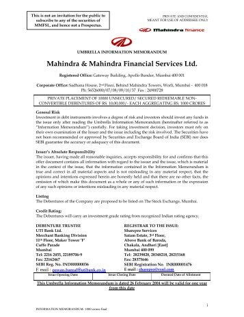 Mahindra & Mahindra Financial Services Ltd. - Bombay Stock ...