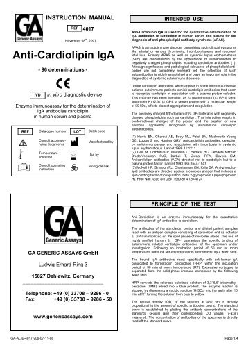 Anti-Cardiolipin IgA - GA Generic Assays GmbH