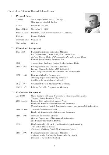 Curriculum Vitae of Harald Schmidbauer - İstanbul Bilgi Üniversitesi