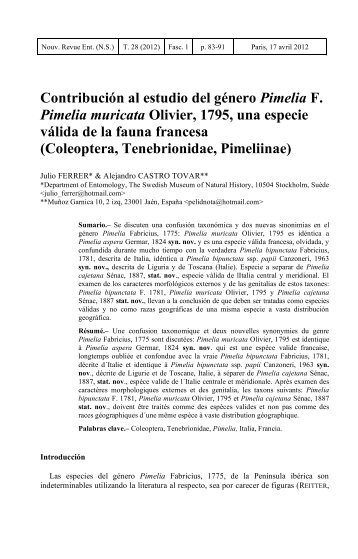 Contribución al estudio del género Pimelia F. Pimelia muricata ...