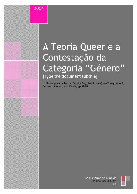 A Teoria Queer e a Contestação da Categoria “Género”