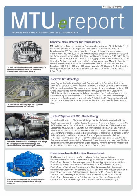 Notstromsystem für Schweizer Kernkraftwerk Notstrom für ... - MTU