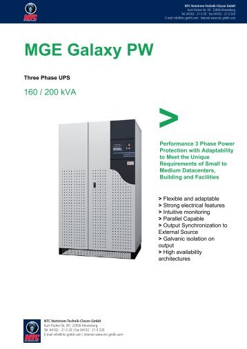 MGE Galaxy PW Benefits - Notstrom-Technik-Clasen GmbH