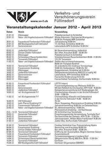 Veranstaltungen - Gemeinde Füllinsdorf