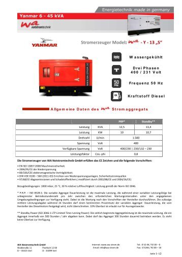 WA Y 13 S Datenblatt Stromerzeuger