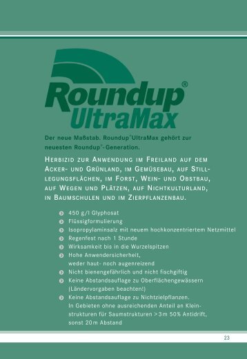 Produktinformatio Roundup Ultramax Anwendungsgebiete Und Aufwandmengen