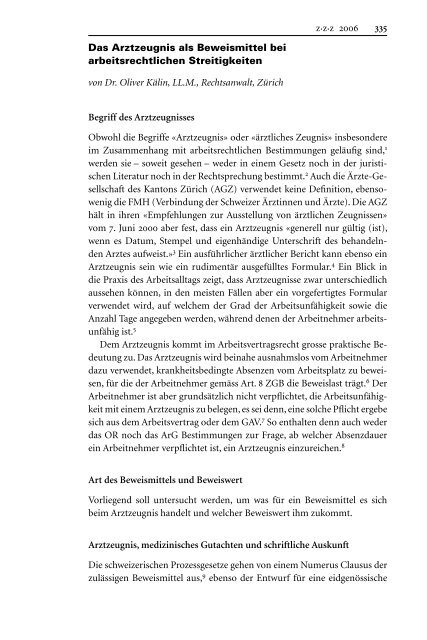 zzz 2006 Das Arztzeugnis als Beweismittel bei arbeitsrechtlichen