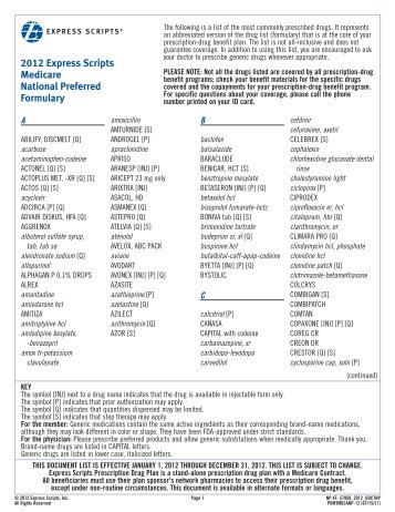 2012 Express Scripts Medicare National Preferred Formulary